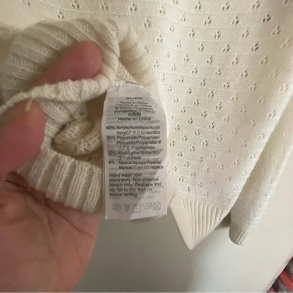 J. Crew | Ivory Crew Pointelle Wool and Alpaca Blend Crewneck Sweater, XL - Picture 6 of 8